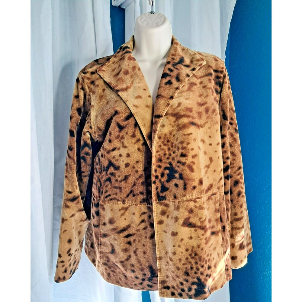 Vintage 90's Leopard Print Jacket Blazer Fully Lined Size 10 Petite Ellen Tracy